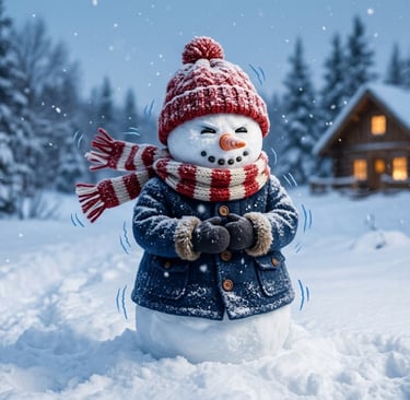 Boneco de neve tiritando de frio