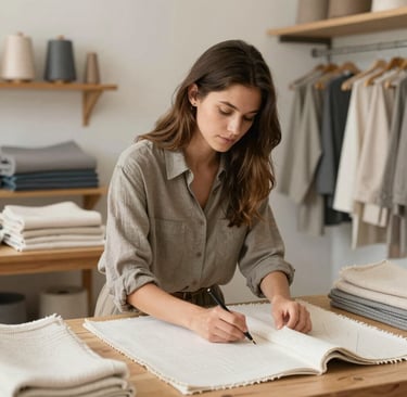 A candid moment of the team managing social media posts on multiple devices, surrounded by parchment-colored notes.