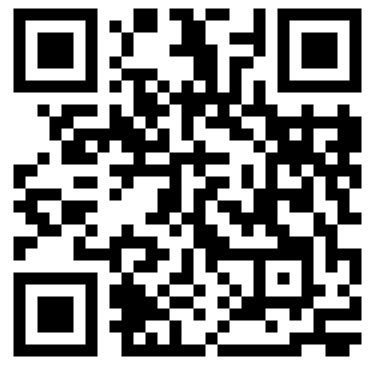 A black and white square QR code for mobile scanning and digital access.