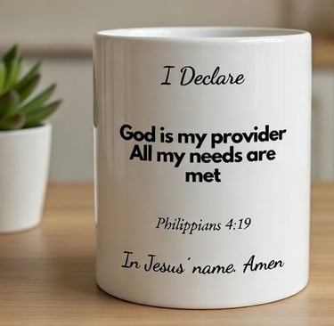 White ceramic mug with 'All My Needs Are Met' declaration, thoughtful everyday gift