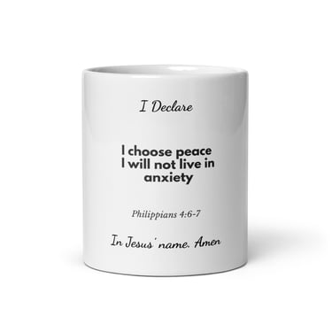 Christian affirmation mug with scripture about choosing peace over anxiety
