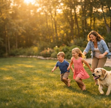 family playing in yard treated with all natural spray