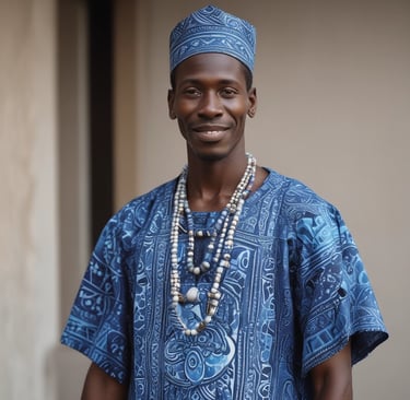 Folded Guinea brocade textiles showcasing rich textures and earthy tones.