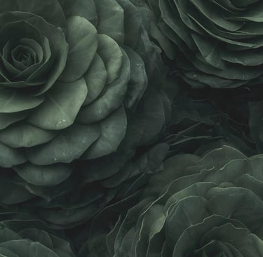 Deep green botanical texture background representing intentional and mindful living.