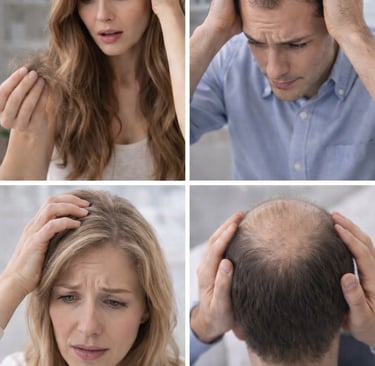 verzweifelte Frau und Mann wegen Haarausfall