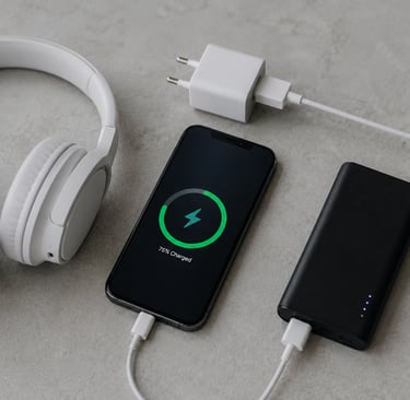 Telefonų įkrovikliai, išorinės baterijos, power bankai, ausinės
