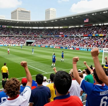 A vibrant scene capturing the essence of the 1994 FIFA World Cup, showcasing a packed stadium filled