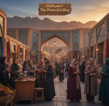 A vibrant street scene in Iran that captures the essence of daily life, showcasing a bustling bazaar