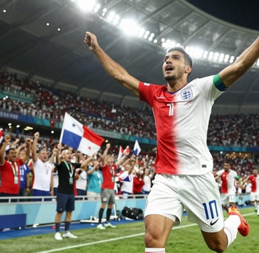 A dynamic portrayal of Felipe Baloy celebrating his historic goal, capturing the moment of triumph a