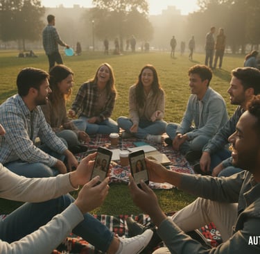 A vibrant scene depicting a diverse group of young adults engaging in a lively outdoor discussion, r