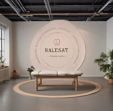 a bedroom with a bed, mirror and plant