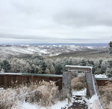 Winter view from a hilltop monastery in the Khangai Mountains, Mongolia
