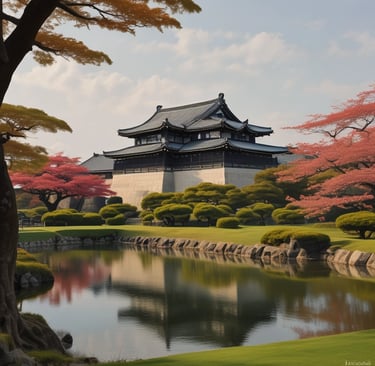 Traditional japanese pagoda nestled among green trees.