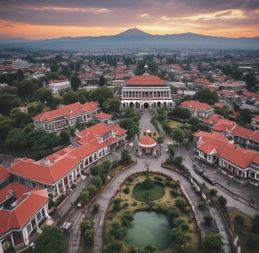 Happy traveler taking photos in front of a beautiful temple in Yogyakarta.