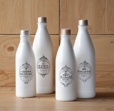 Close-up of colorful custom mugs with unique designs on a wooden table.