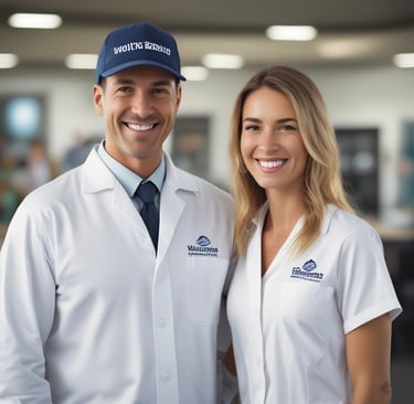 Close-up of colorful custom mugs with unique designs on a wooden table.