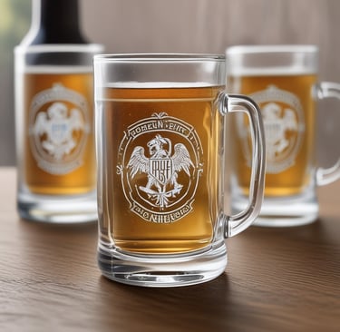 Close-up of colorful custom mugs with unique designs on a wooden table.