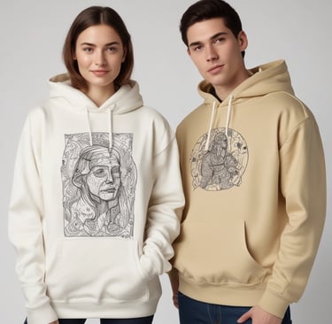 Close-up of colorful custom mugs with unique designs on a wooden table.