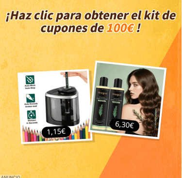 Automatic pencil sharpener and Hoegoo rosemary keratin shampoo bottles with 100 euro coupon offer.