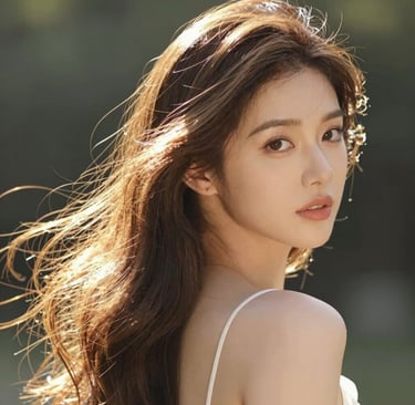 Soft waves of healthy hair cascading against a baby pink backdrop with subtle graphic accents.