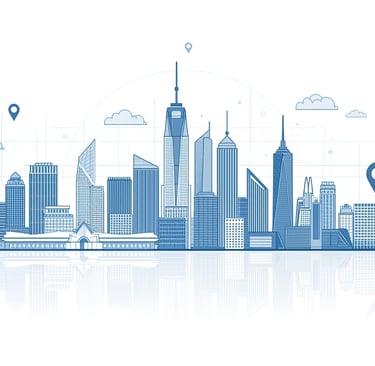 horizonte de uma cidade com céu azul e nuvens