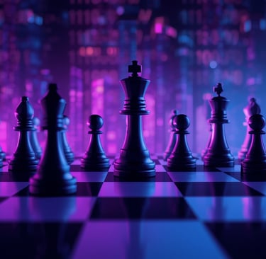 um jogo de xadrez com peças de xadrez em um tabuleiro de xadrez