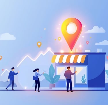 um grupo de pessoas em pé em frente a um prédio com um ponteiro de mapa