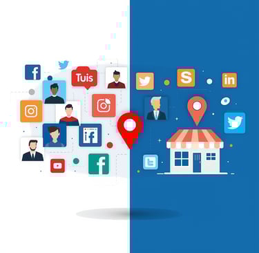 uma pessoa em pé em frente a um prédio com ícones sociais