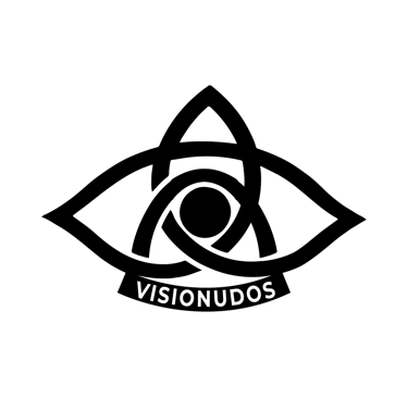 Black and white Visionudos logo featuring an abstract eye design with interlocking geometric shapes.