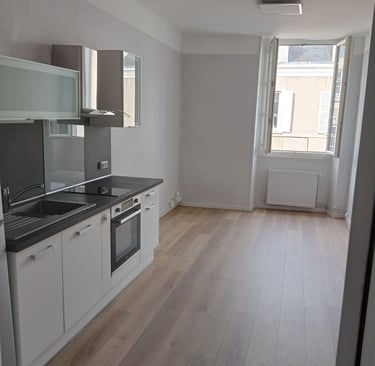 Pose parquet flottant, peinture, kitchenetteAménagements intérieurs-EM RENOV-Saint Georges sur Loire