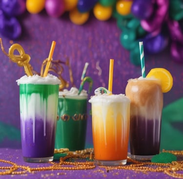 An array of vibrant dirty sodas in glass bottles with ice and fresh fruit garnishes.