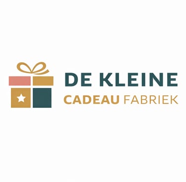 De Kleine Cadeau Fabriek logo with colorful gift box icon for personalized gifts.