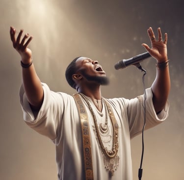 A joyful gospel choir performing passionately on stage.