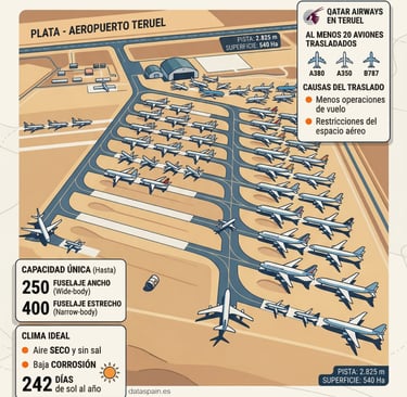 Infografía del Aeropuerto de Teruel: El mayor parking de aviones de Europa