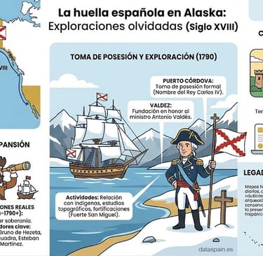 Infografía de la huella Española en Alaska: Exploraciones y legado olvidado del siglo XVIII