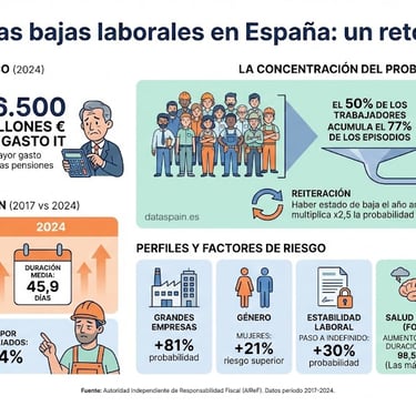 Infografía del Auge de las Bajas Laborales en España: Un Gasto Récord de 16.500 millones de euros