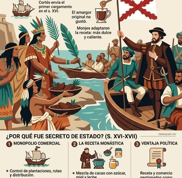 Infografía del Secreto del Cacao: Cómo España monopolizó el chocolate global