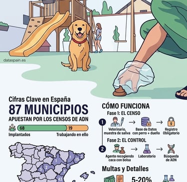 Infografía del Censo Canino por ADN en España: Municipios, Funcionamiento y Multas