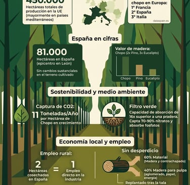 Infografía del boom de las choperas en España: Datos y rentabilidad del chopo