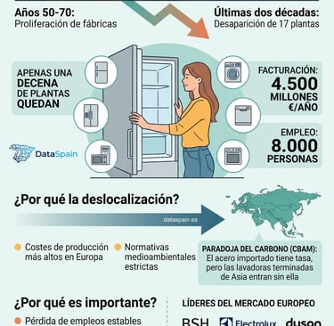 Infografía de la crisis del electrodoméstico en España: Datos de deslocalización industrial