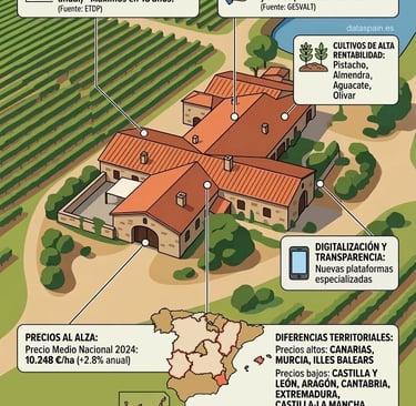 Infografía de la Inversión en Fincas Rústicas en España 2026: Precios y Tendencias del Mercado