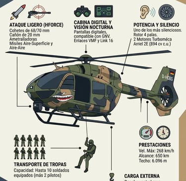 Infografía del Airbus H145M en España: El nuevo poder silencioso de las FAMET