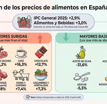 Infografía de los precios de los alimentos en España en 2025