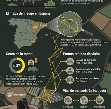Infografía del rastreo GPS a jabalíes en España: Riesgo y bioseguridad porcina