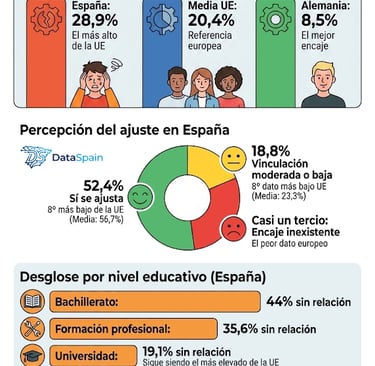 Infografía del Desencaje Laboral en España: Por qué el 29% de los jóvenes no trabaja de lo suyo