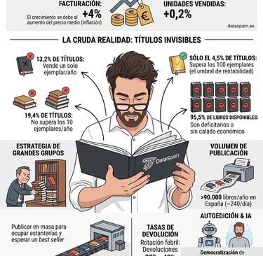 Infografía de la Paradoja del Sector Editorial en España: Récord de facturación y títulos invisibles