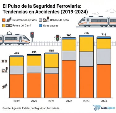 Infografía de la tendencias en accidentes ferroviarios en España
