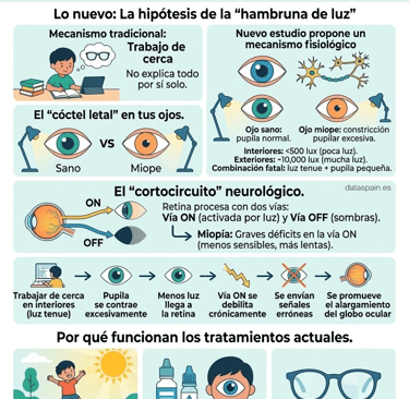 Infografía de la Miopía y "Hambruna de Luz": Por qué las pantallas no son la única causa