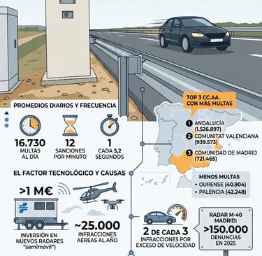 Infografía del Récord de multas DGT: datos, radares y recaudación en España