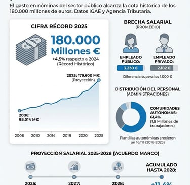 Infografía del gasto público en nóminas de funcionarios en España